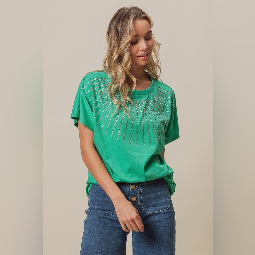 BiBi Rhinestone Beaded Short Sleeve Top - Picture 6 of 12